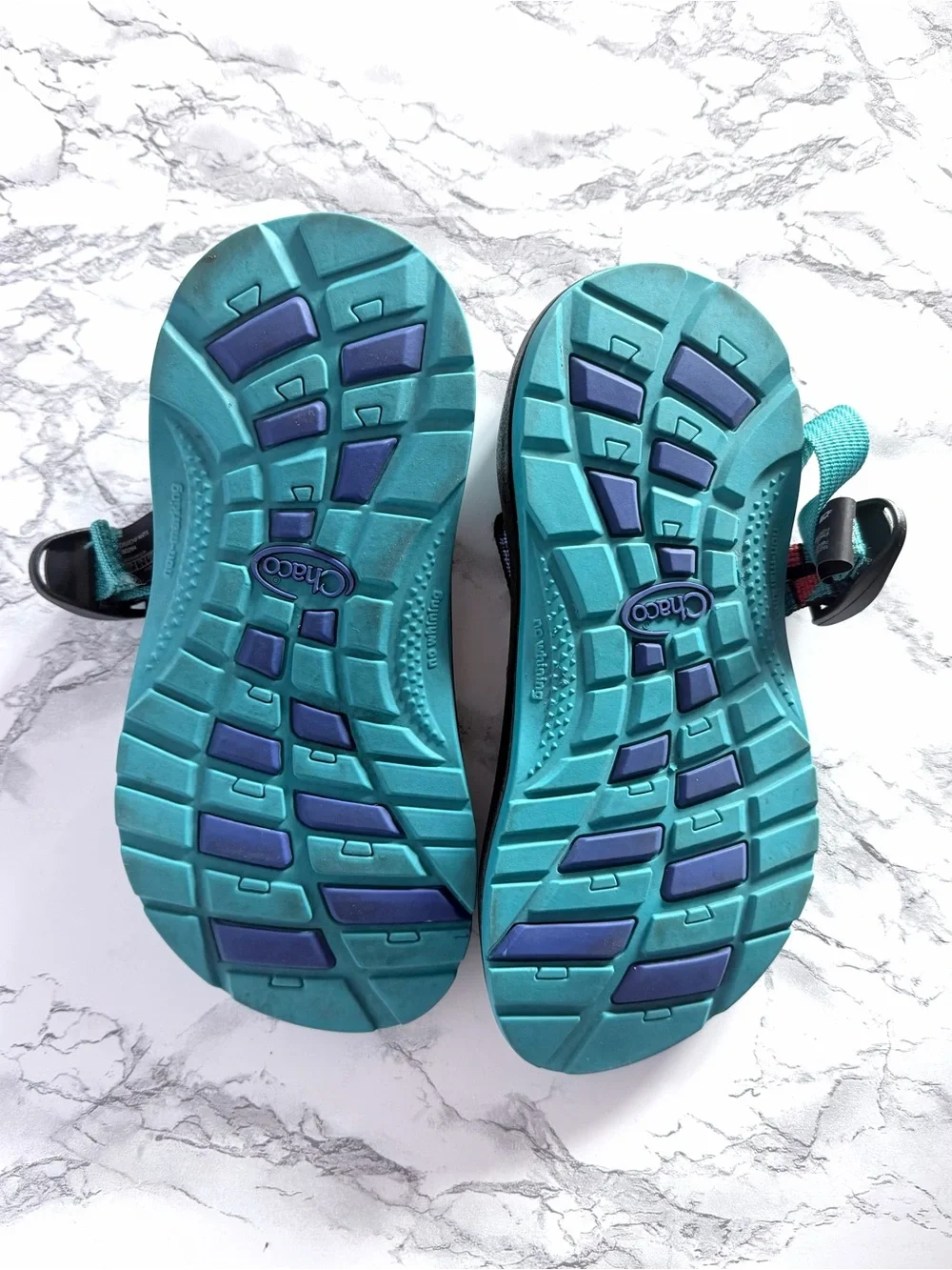 Chaco Kids Multicolor Patterned Webbing Teal Strap Sandals